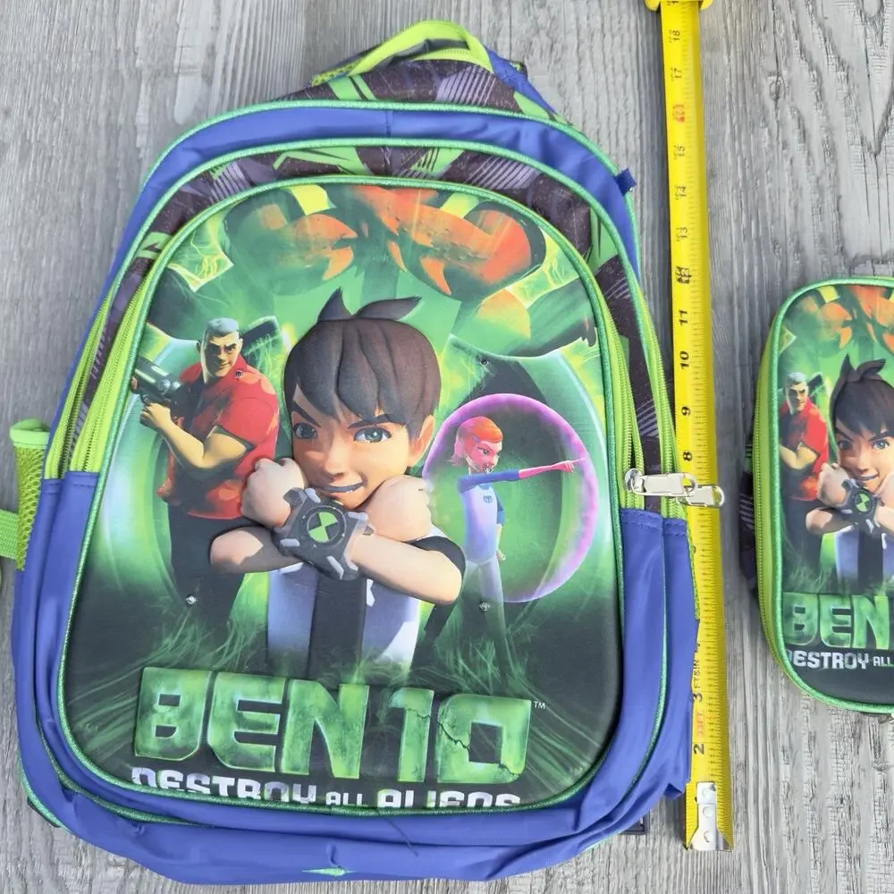 Ben 10 3 Pc Backpack Lunch Bag Pencil Case School Bookbag Cartoon Network NWOT
